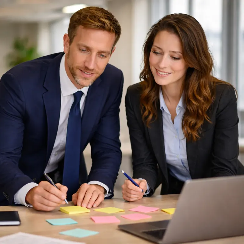 Brianna Bear and Jonathan Mallinger collaborating during team building