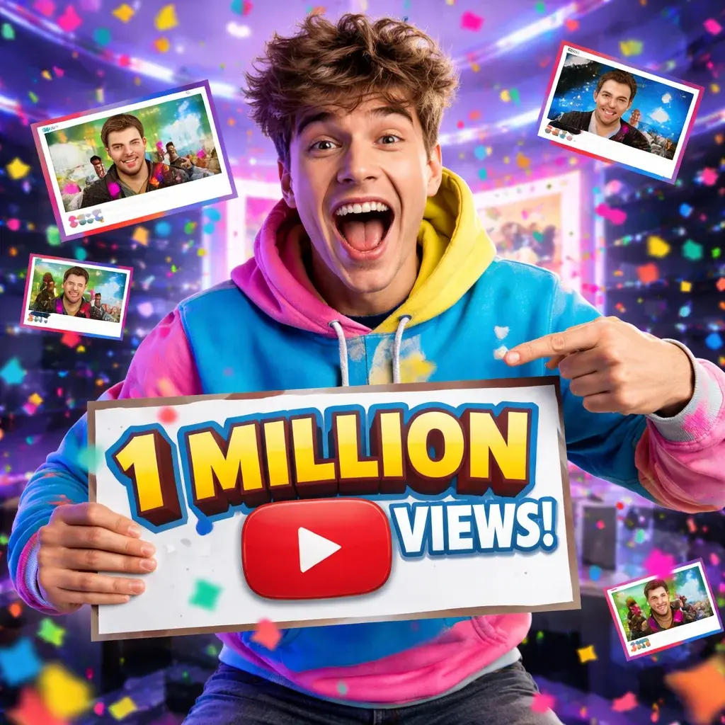 YouTuber celebrating a million views milestone