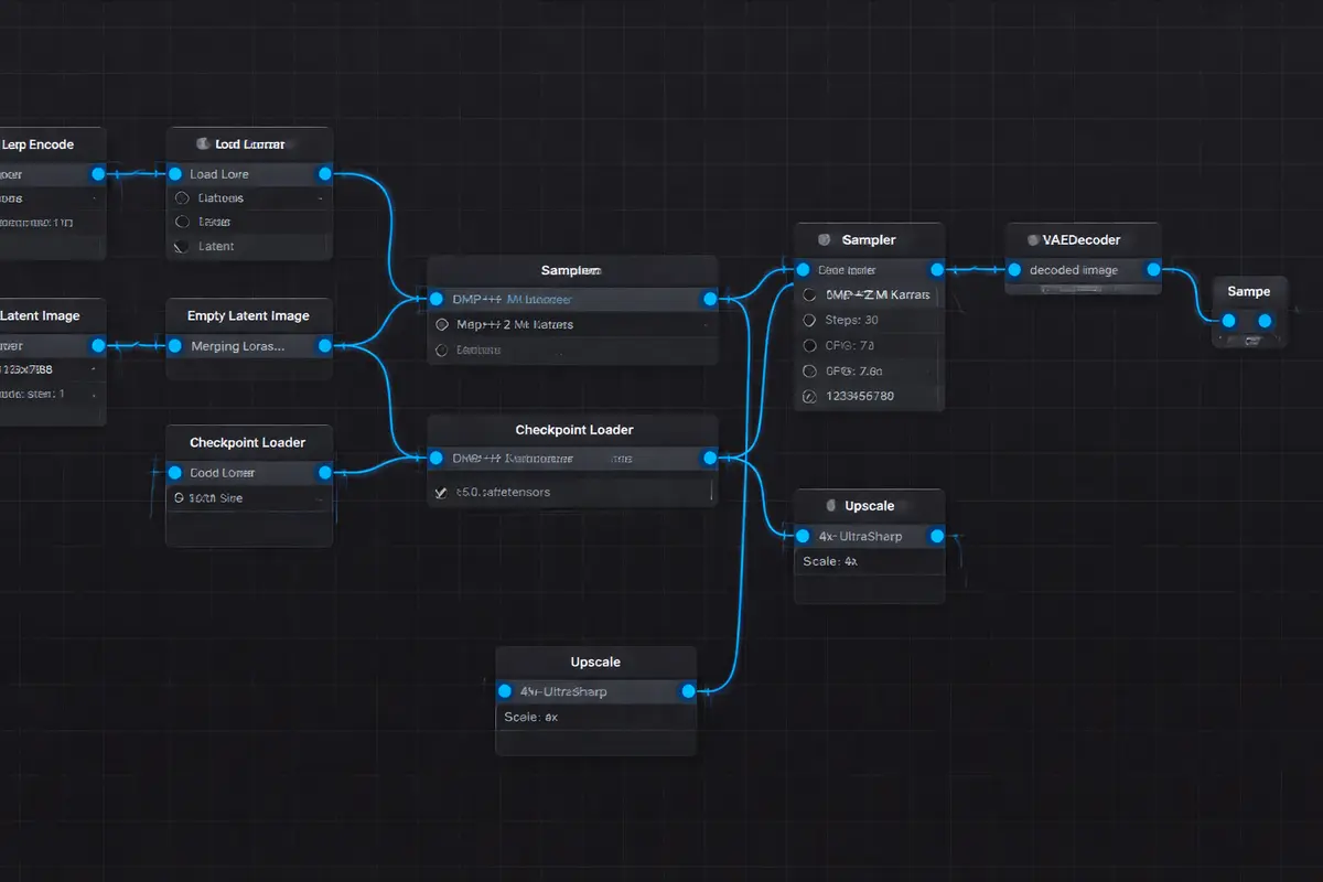 ComfyUI automation workflow dashboard showing node-based generation pipeline