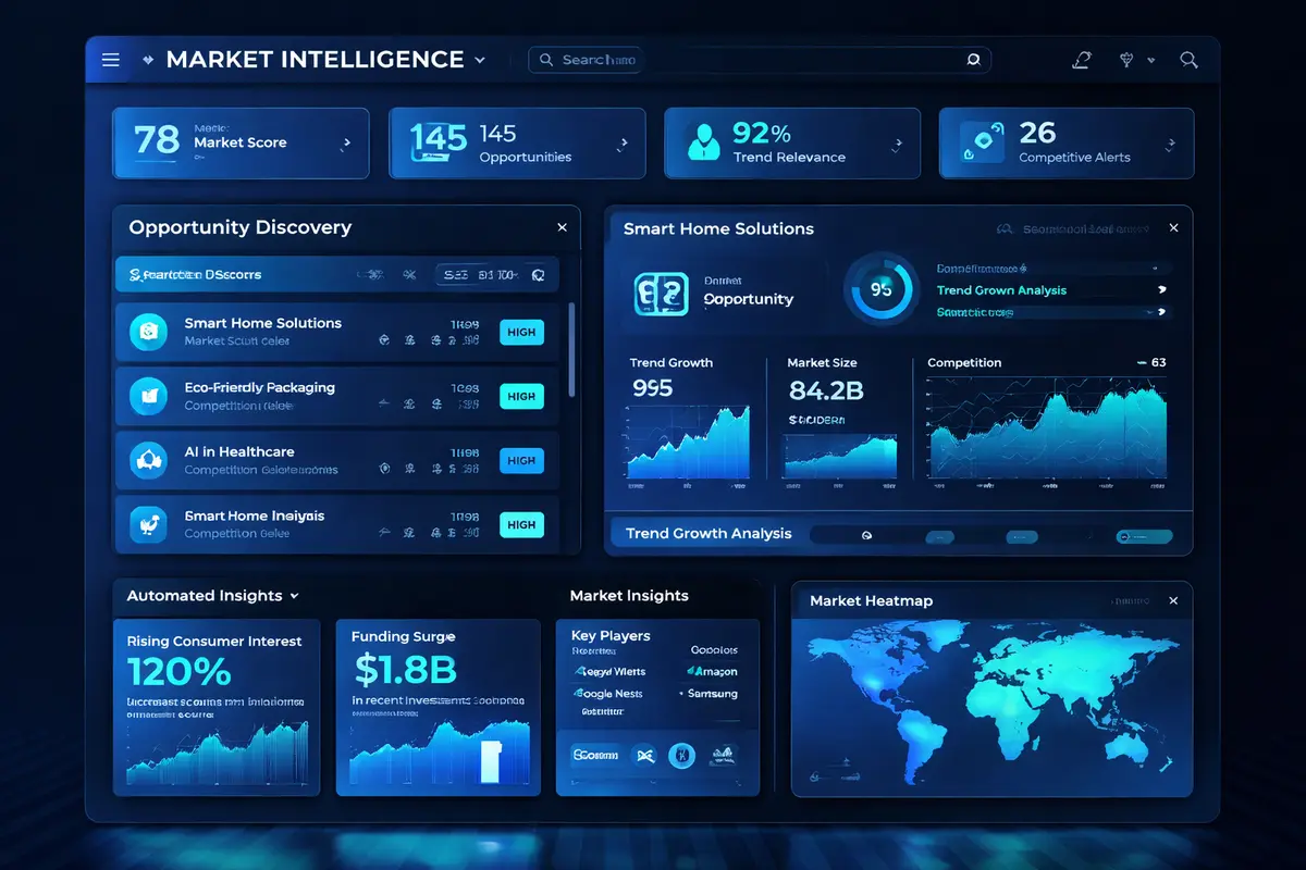 AI market intelligence engine dashboard showing real-time deal scoring and opportunity pipeline