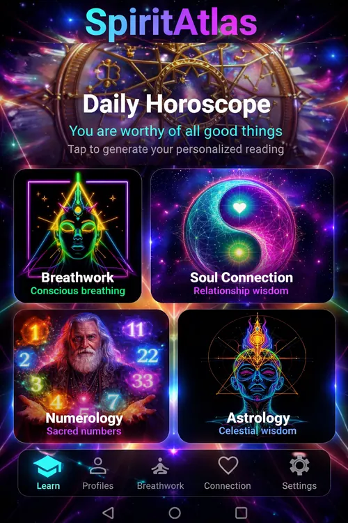 Spirit Atlas app dashboard showing ritual prompts and daily cosmic guidance