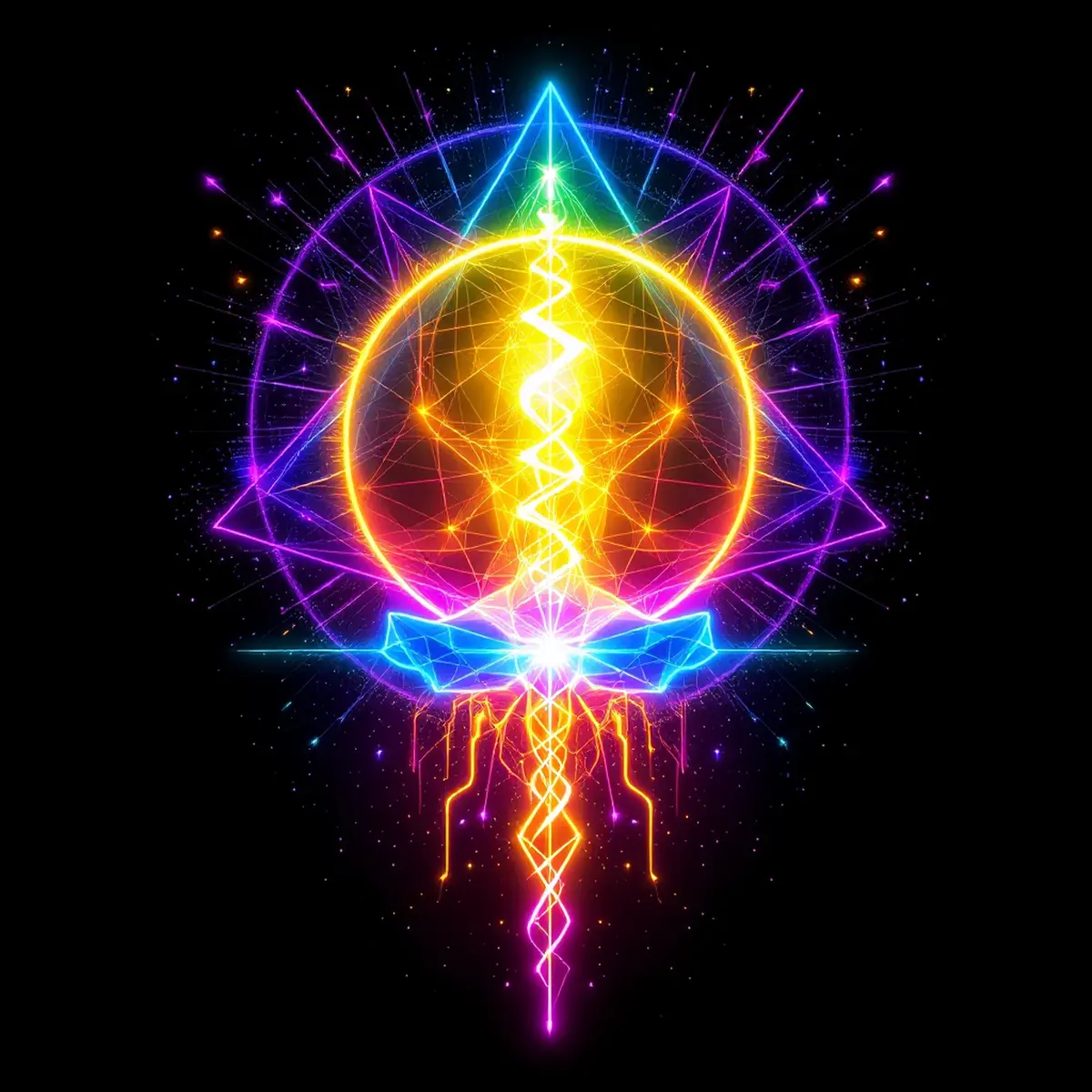 Kundalini Rising energy visualization with neon cosmic art